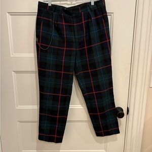 Y2K Plaid Pants slim cropped pants with skull and chain - Black, Red, Blue